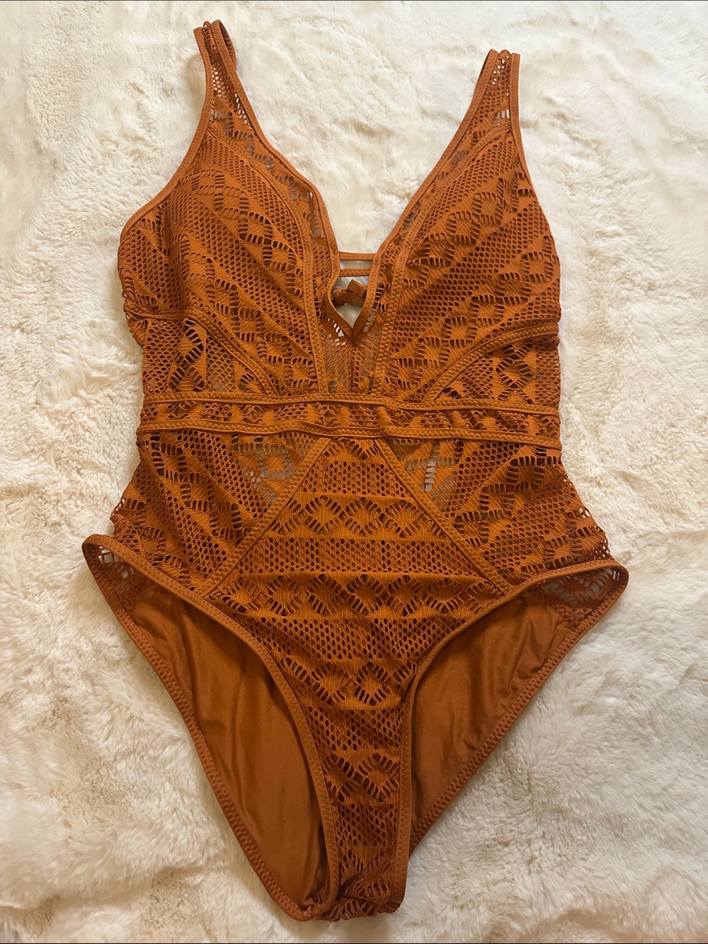 BECCA Girls' Crochet One-Piece Swimsuit - Rust Brown